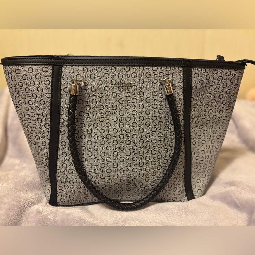 Guess Black and Gray Monogram Tote